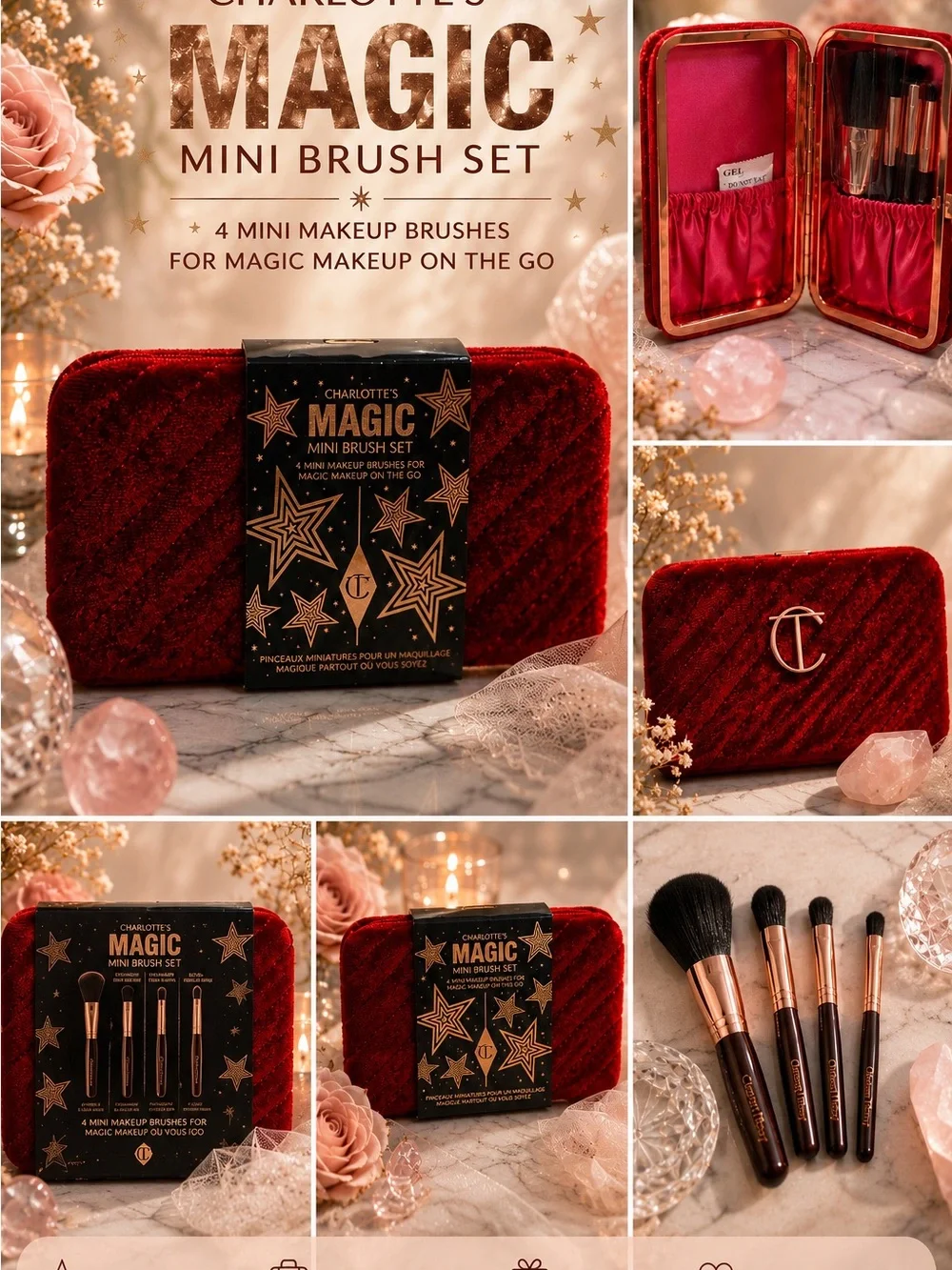 Charlotte Tilbury Red Velvet Mini Brush Set with Rose Gold Accents
